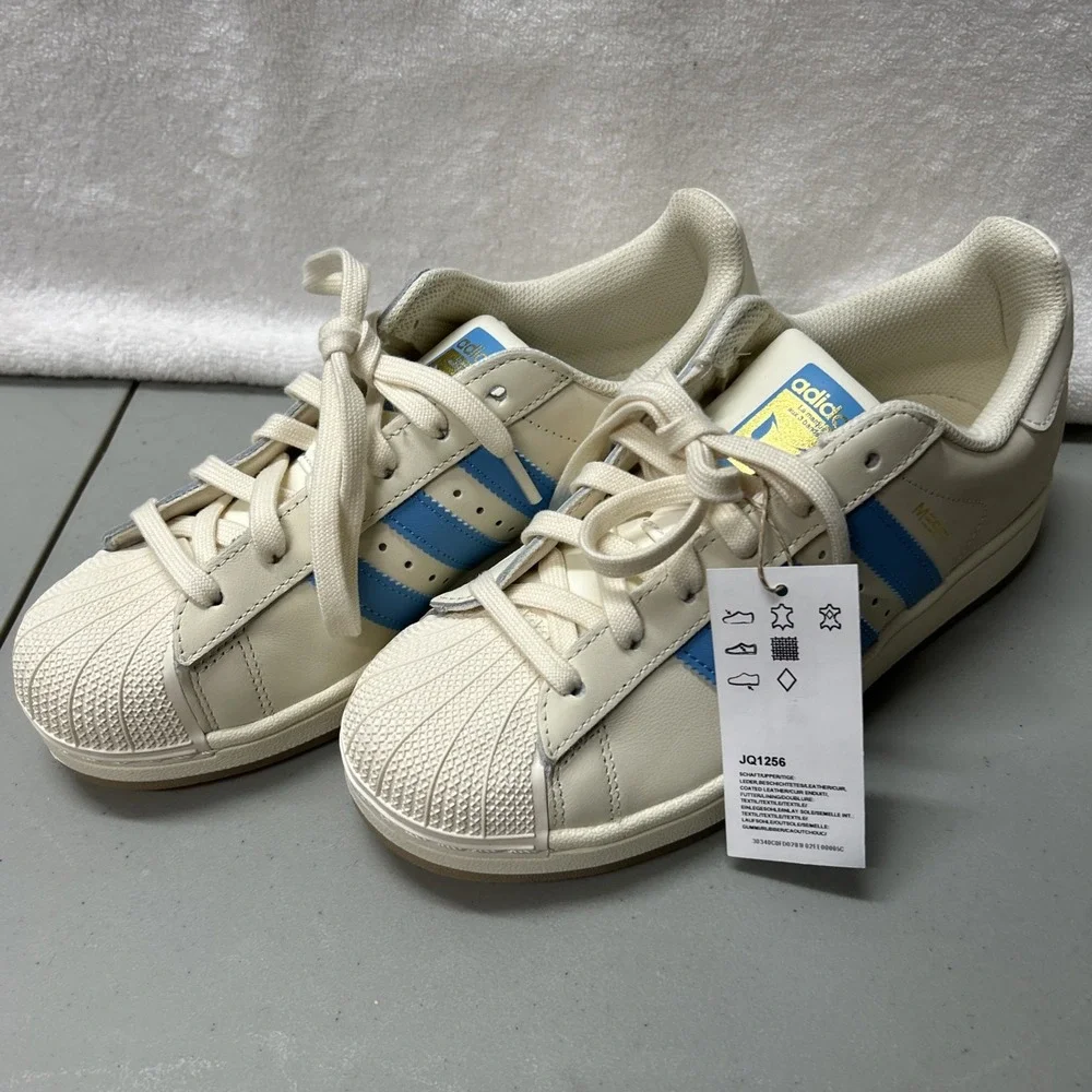Adidas Womens Size 7.5 Superstar Messi Argentina Beige Blue Burst JQ1256 Shoes